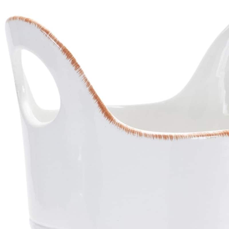 Set of Two White And Beige Ceramic Round Table Vases - 6.50