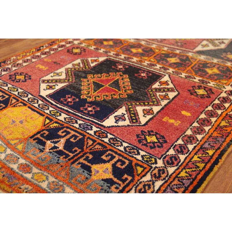 Tribal Anatolian Turkish Vintage Runner Rug Hand-Knotted Wool Carpet - 3'4"x 11'3"