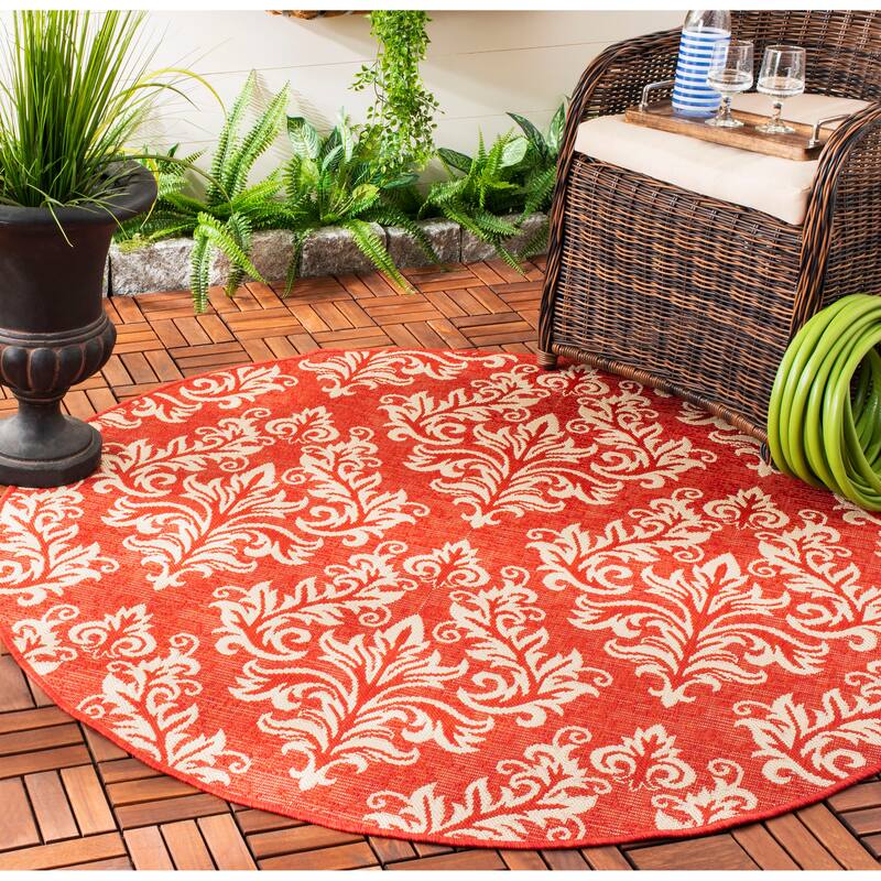 SAFAVIEH Courtyard Moshka Indoor/ Outdoor Waterproof Patio Backyard Rug - 6'7" Round - Red/Creme