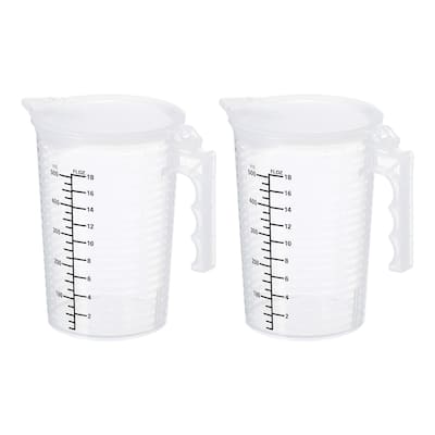 Graduated Beaker, 2 Pack 500ml PP Plastic Cup Double Sided Black Graduations - Transparent