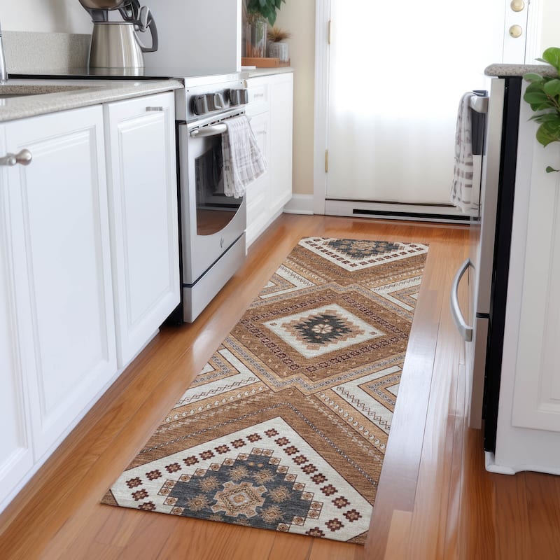 Machine Washable Indoor/ Outdoor Global Boho Chantille Rug