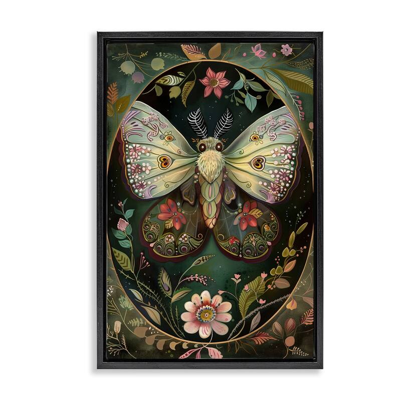 Stupell Green Toned Victorian Moth Framed Floater Canvas Wall Art Design By The Dutch Lady - 21 x 31 - Black