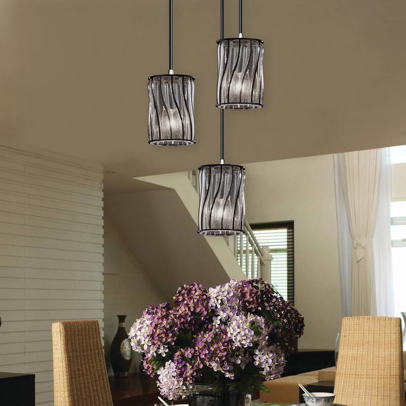 Justice Design Wire Glass 3-light Brushed Nickel Cluster Mini-pendant