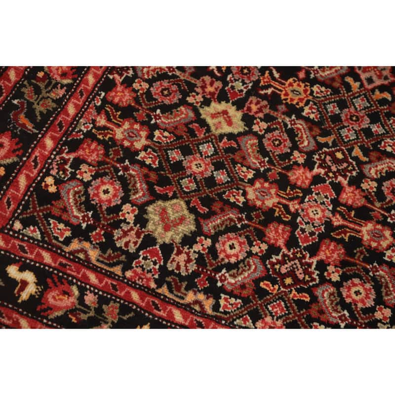 Hand Knotted Oriental 100% Wool Carpet Traditional Geometric Black Karabagh Runner Rug - 16' 3'' X 3' 7''