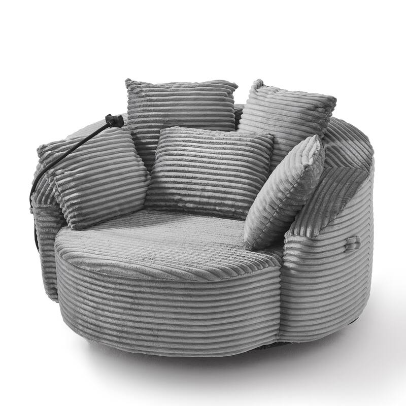 GDFStudio - 360° Swivel 55.9" Corduroy Upholstered Barrel Accent Chair