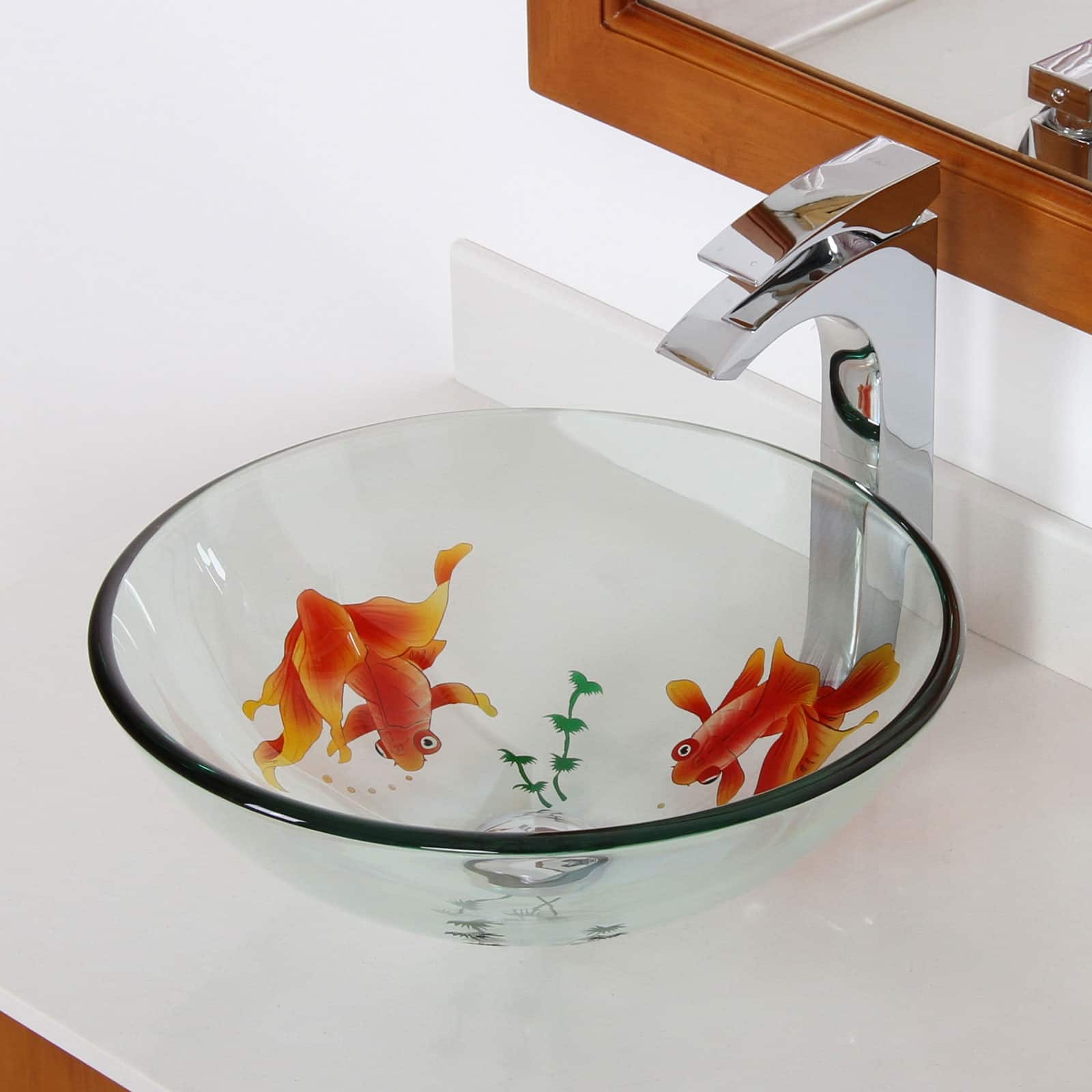 ELITE Bathroom Koi Fish Style Tempered Glass Vessel Sink Bed Bath