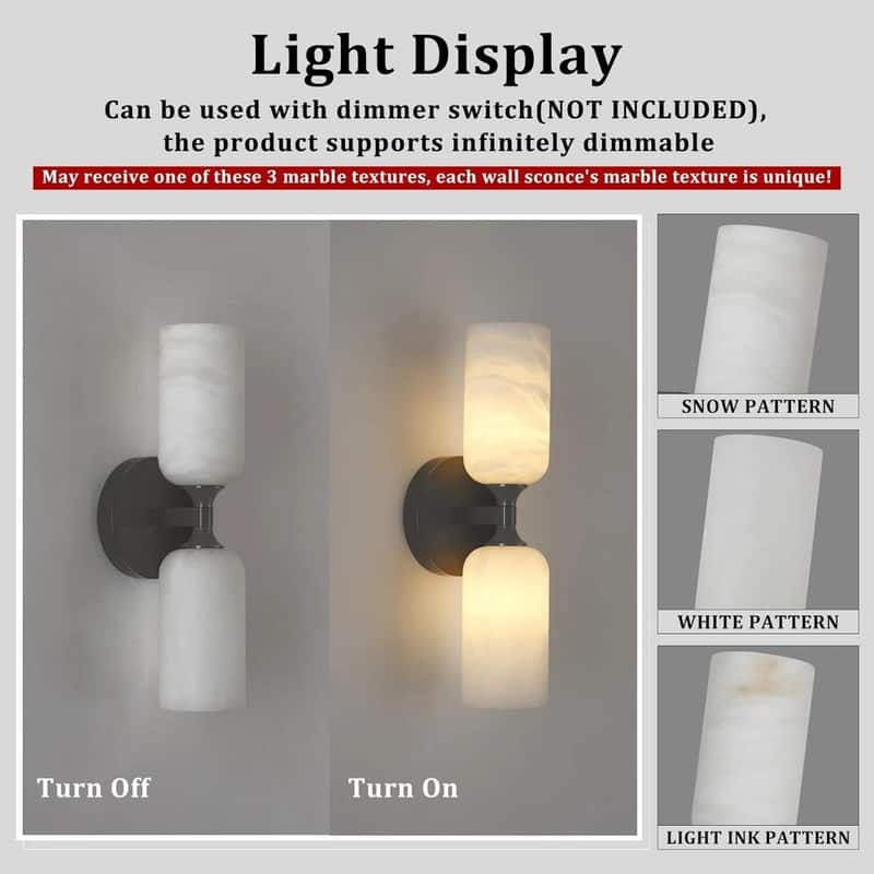 KAYLA 14 in. 2-Light Gold Modern Natural Alabaster Wall Sconce