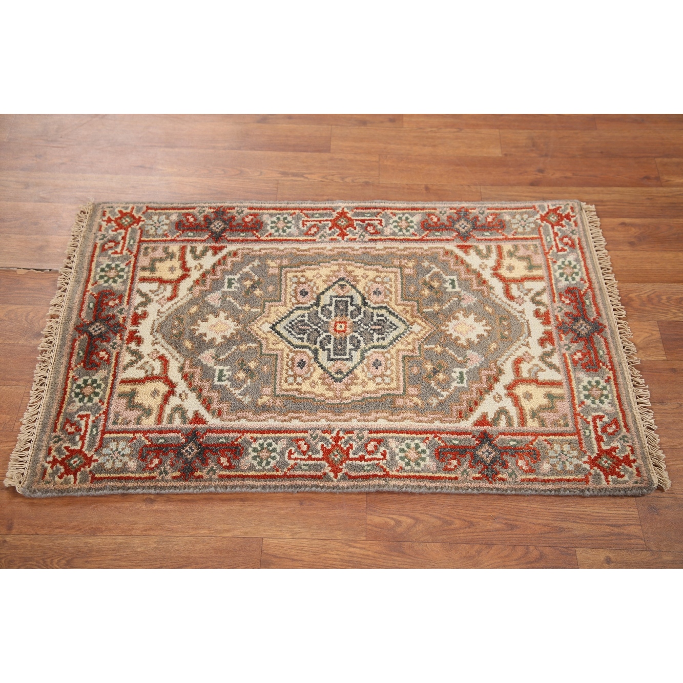Hand Knotted Oriental 100% Wool Carpet Traditional Medallion Greys & Charcoal Heriz (serapi) Area Rug - 3' 0'' X 2' 0''