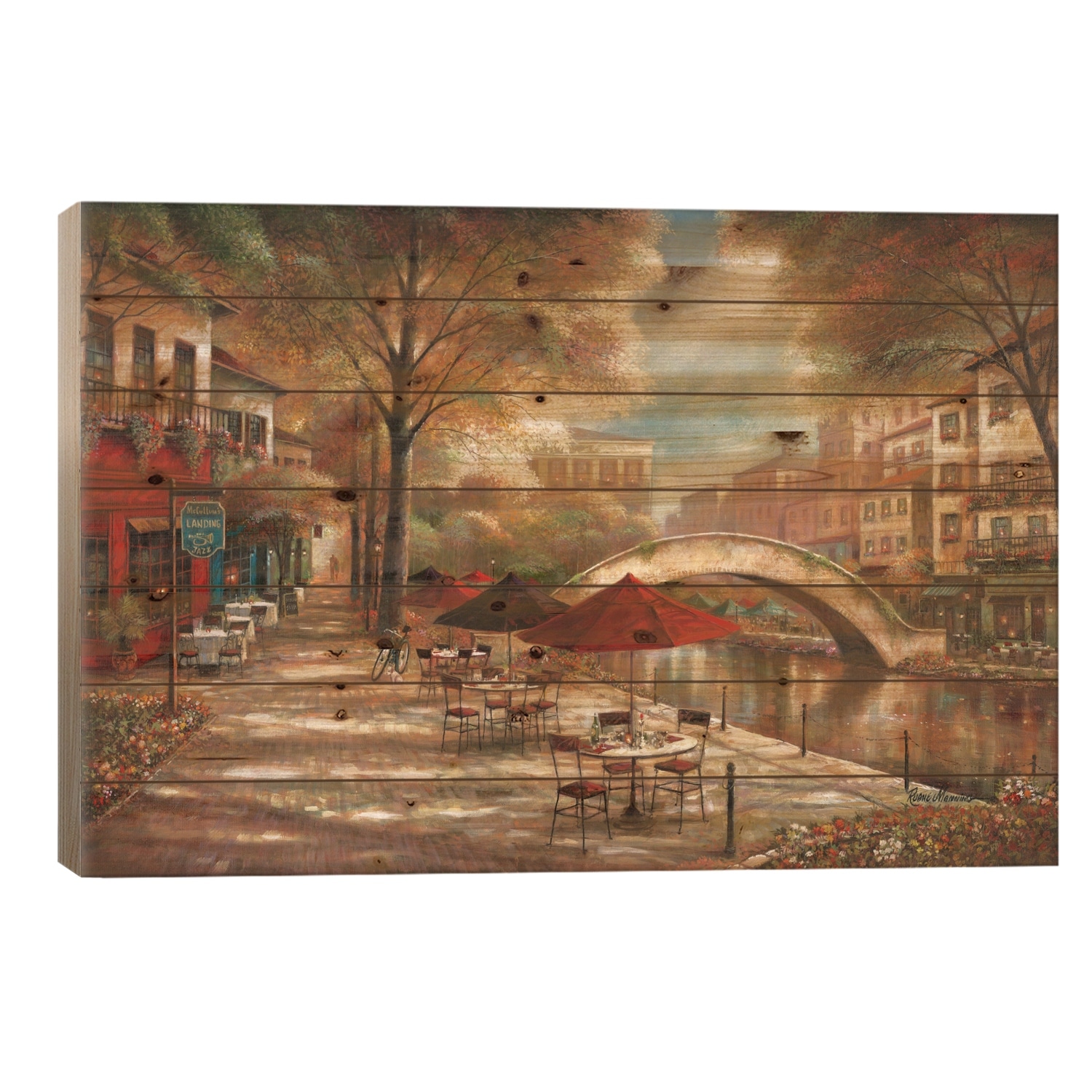 Riverwalk Charm Print On Wood by Ruane Manning - Multi-Color