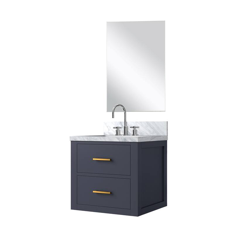 Single Bathroom Vanity 20" W x 18" D, Acrylic Countertop, 18" Frameless Mirror, Chrome Gooseneck Faucet Set
