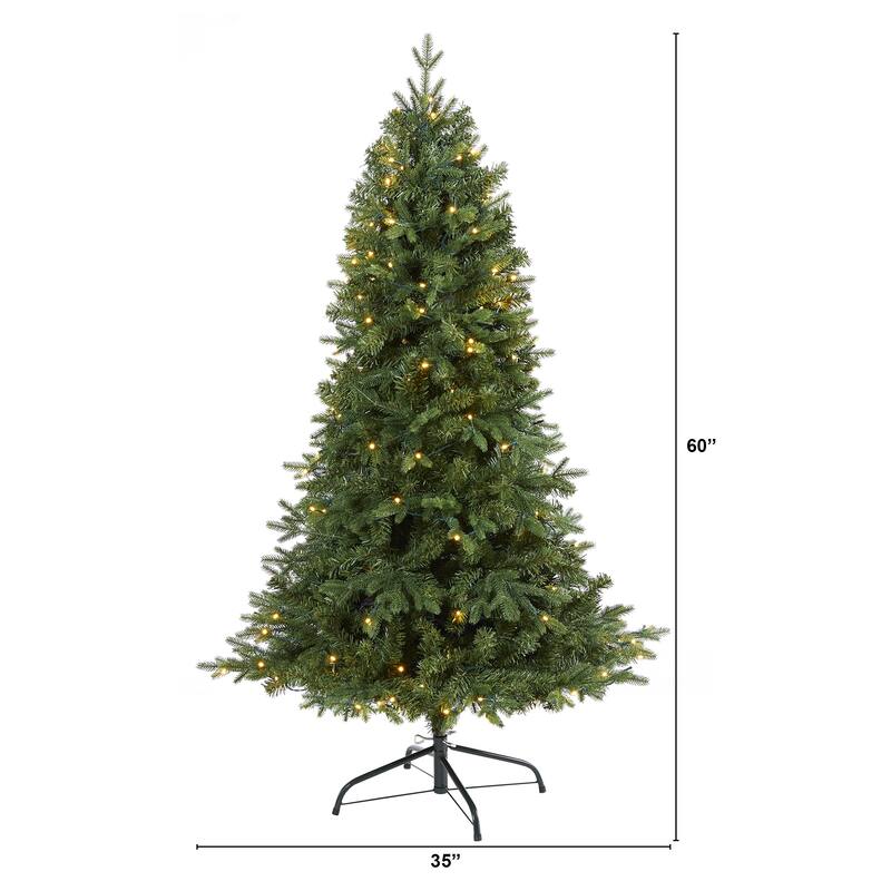 5' Pre-Lit Vermont Fir Artificial Christmas Tree, Clear LED Lights - 5 Foot