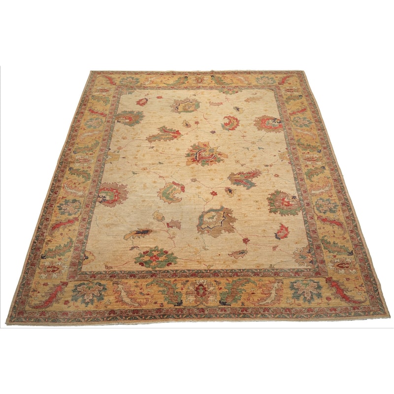 9'7''x12'9'' Hand Knotted Wool Beige Arts & Crafts Oushak Vintage Oriental Rug - 9' 7'' x 12' 9''