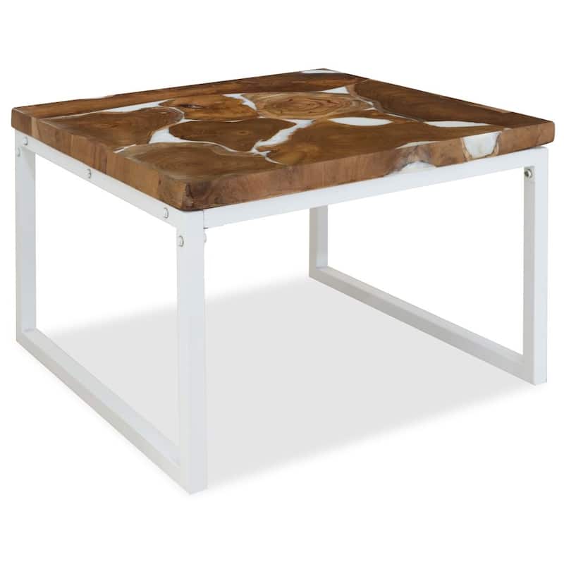 vidaXL Coffee Table End Table Side Table Living Room Furniture Teak Resin - 23.6" x 23.6" x 15.7" (L x W x H)