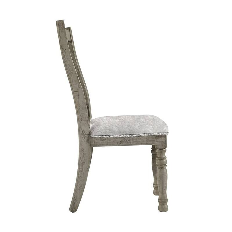 Set of 2 Upholstered Dining Chairs with Slatted Back in Light Grey