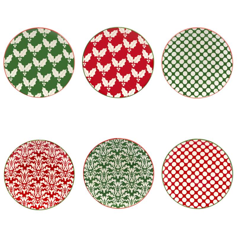Certified International Winter Medley 6" Luncheon/Canape Plates, Set of 6 Assorted Designs - 6-inch