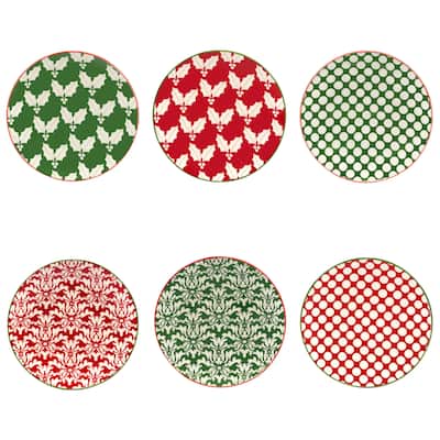 Certified International Winter Medley 6" Luncheon/Canape Plates, Set of 6 Assorted Designs - 6-inch