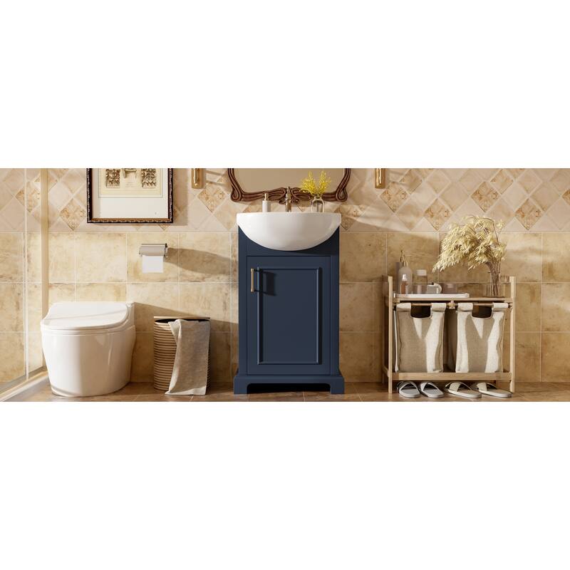 Roomfitters 20" Bathroom Vanity with Bulged Ceramic Basin, Freestanding French Style Storage Cabinet & Soft Close Door
