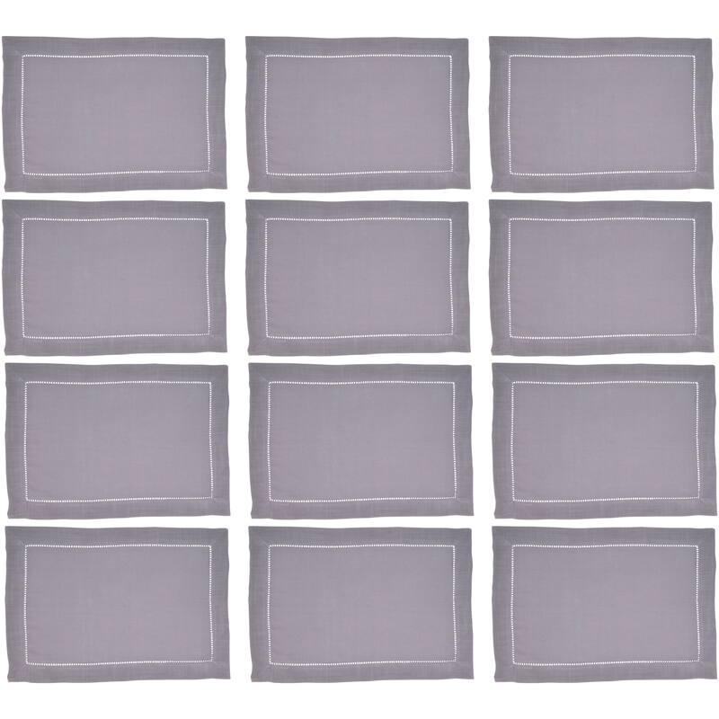 Hemstitched Border Design Table Mats (Set of 12) - 14"x20"