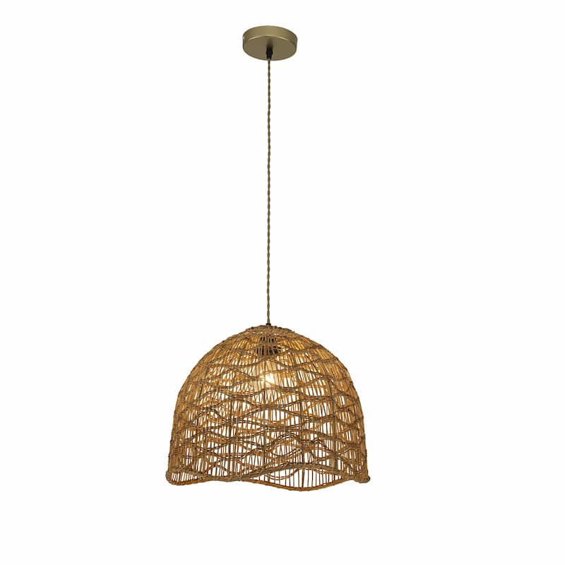 Nami 1-Light Rattan Dome Pendant, Japandi Boho - Handwoven - 16" Wide