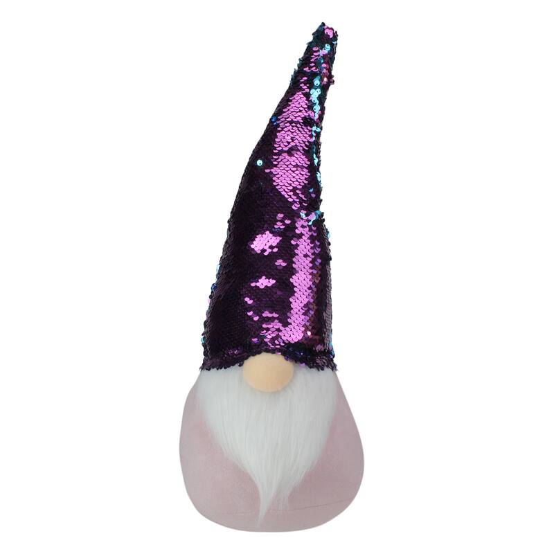 Gnome with Flip Sequin Hat Christmas Decoration - 17.5" - Purple and Blue