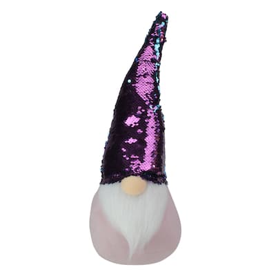 Gnome with Flip Sequin Hat Christmas Decoration - 17.5" - Purple and Blue