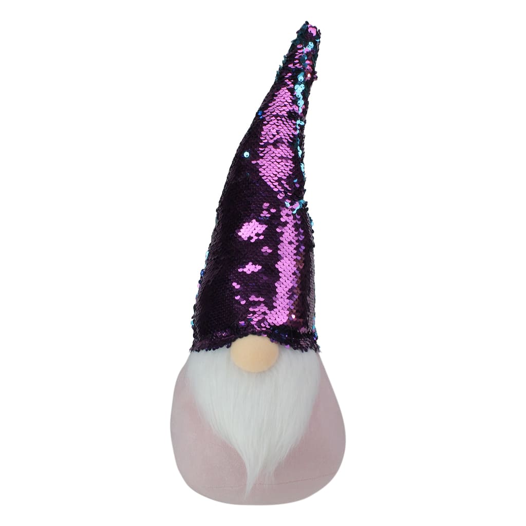 Gnome with Flip Sequin Hat Christmas Decoration - 17.5" - Purple and Blue