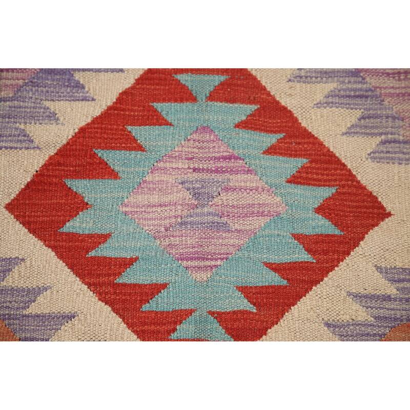 Multi-Color Reversible Kilim Area Rug Flatweave Wool Carpet - 3'2"x 4'11"