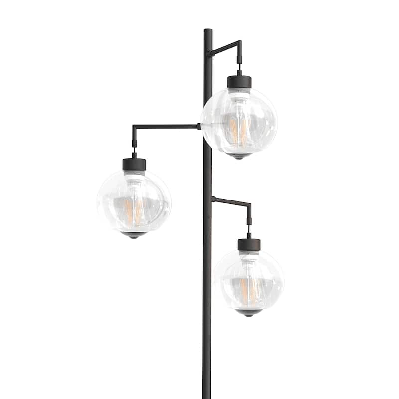 67" Tree-Shaped Living Room Floor Lamp with 3 Lights, Glass Lampshade and Foot Switch