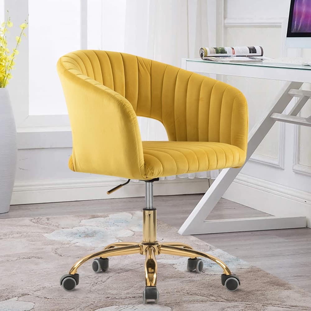 HOMEFUN Velvet Upholstered Swivel Adjustable Height Home Office Chair With Wheels