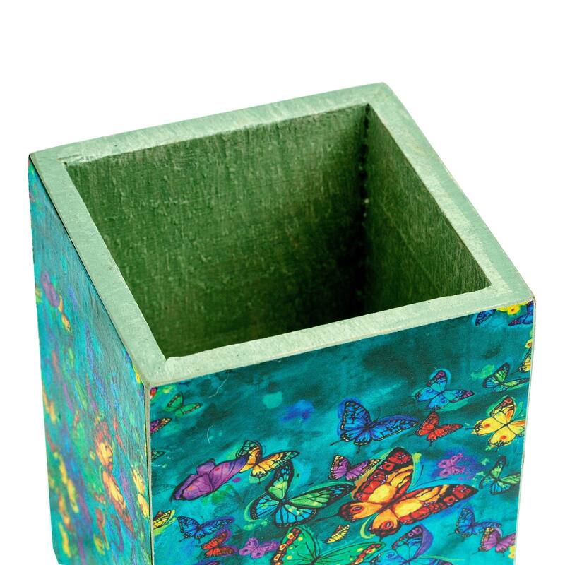 Novica Handmade Paradise Butterflies Decoupage Pencil Holder