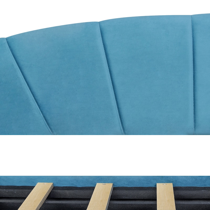 Velvet Upholstered Platform Bed with Storage, Twin Daybed Lounge Chaise Sofa Bed with with Solid Wood Frame and Wooden Slats