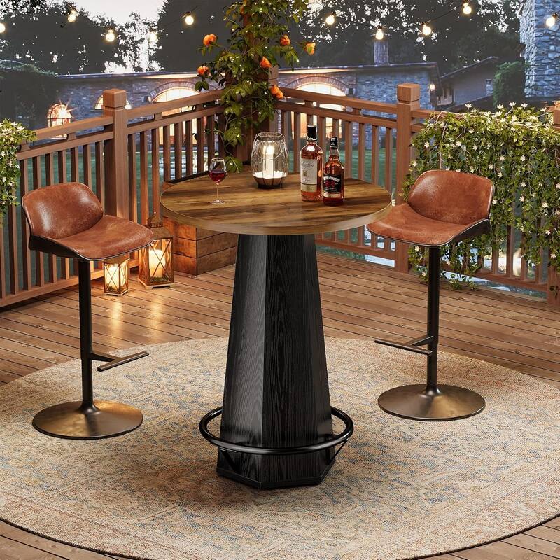 Round Bar Pub Table, 39.4" Bistro Cocktail Table , Industrial Home Bar High Top Unit, Small Spaces