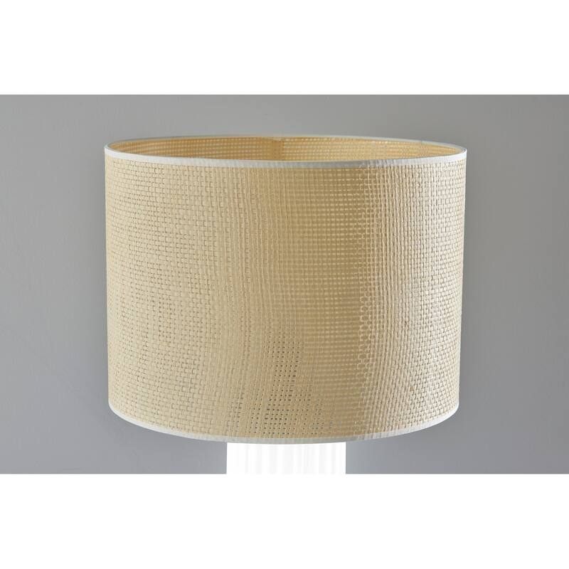 HomeRoots 29" White Ceramic Cylinder Table Lamp With Beige Drum Shade - 15.5