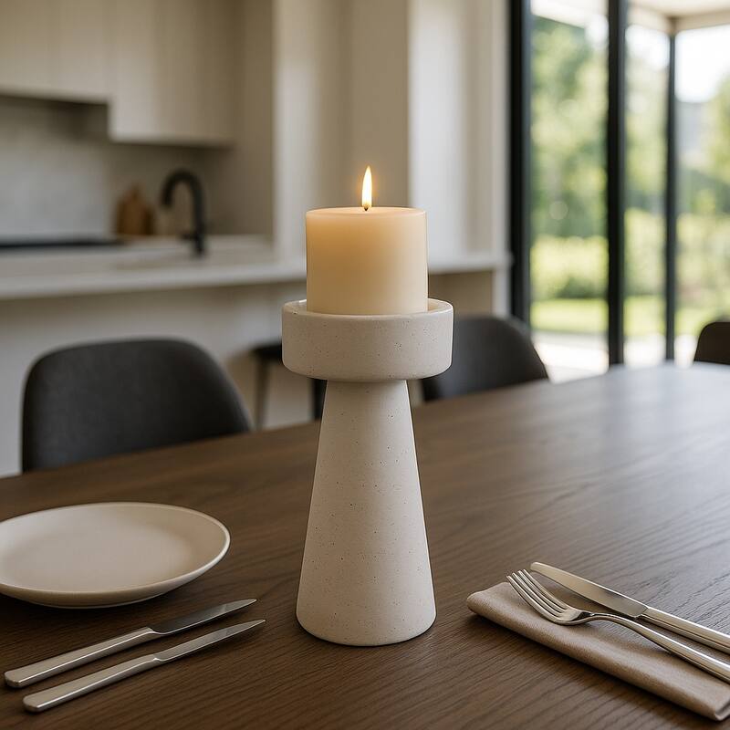 Pottery Taper Holder Cylindrical Top and Conical Base Design - White