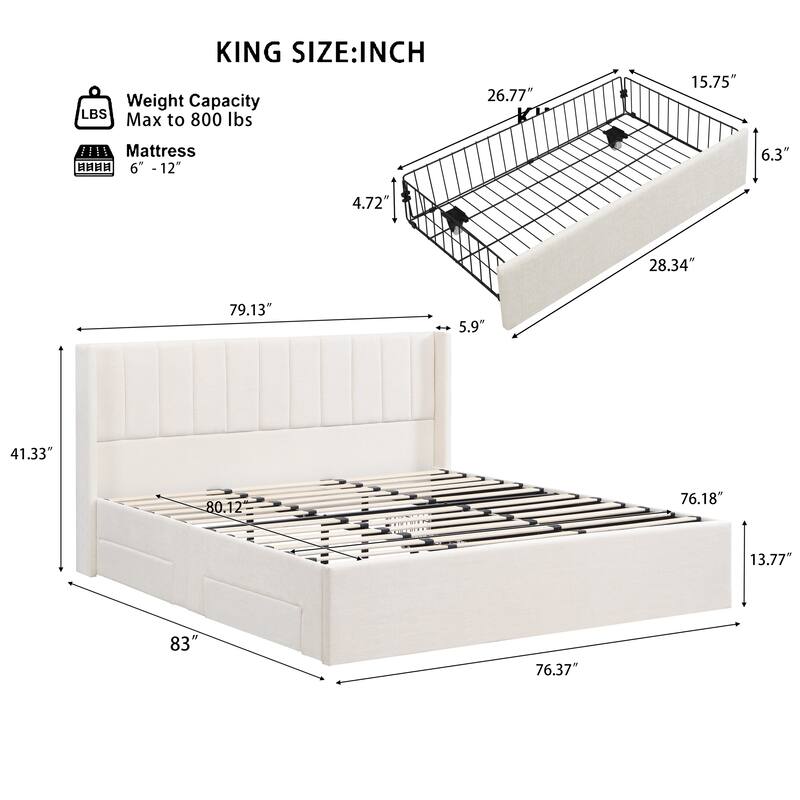Christopher Knight Home - Modern Upholstered Storage Bed with Drawers and Vertical Headboard