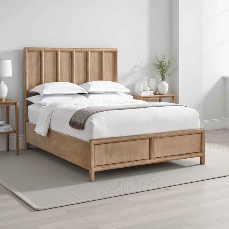 Dory Queen Storage Bed 2 Drawers Vertical Wood Bars Light Brown Acacia
