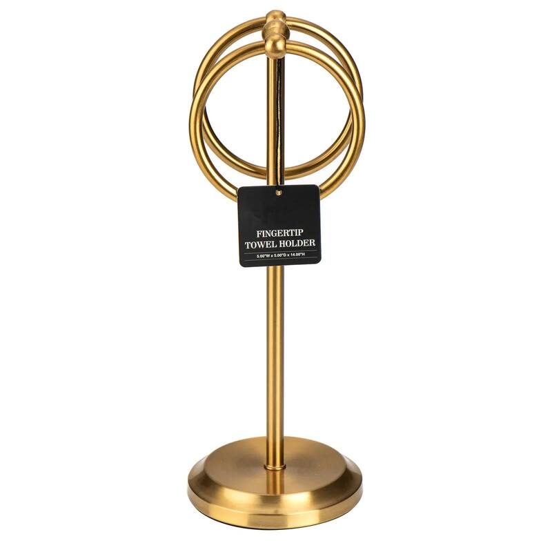 Aged Brass Gold Stainless Steel Double Ring Fingertip Towel Holder With Heavy Base