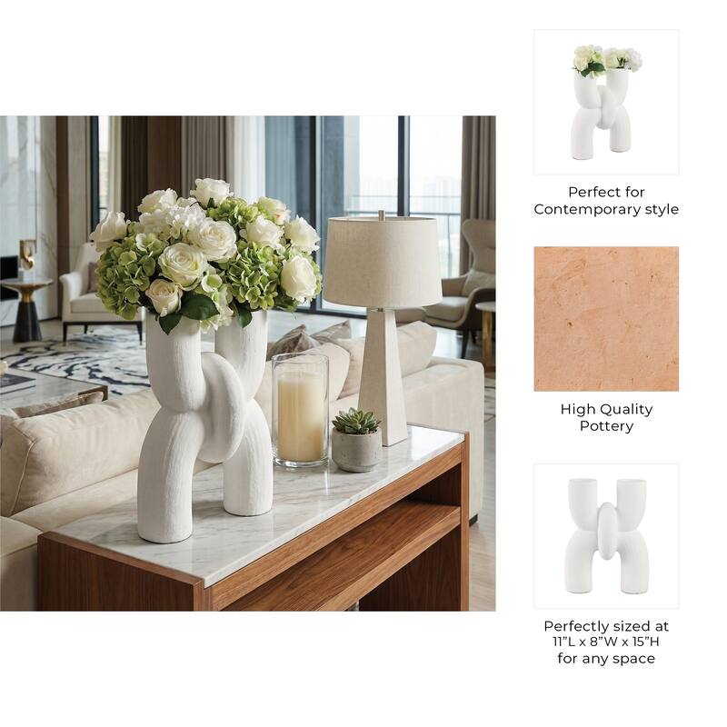 Ceramic Modern X Shape Decorative Vase - White, 15"