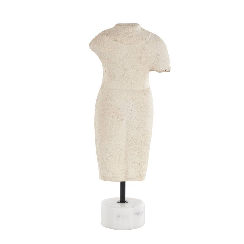 Cream Paper Mache Distressed or Antique Greek Inspired Statue People Decorative Sculpture with White Marble Base
