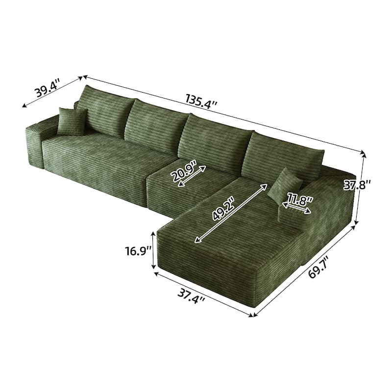 Corduroy Upholstered Modular L-shaped Chaise Sectional Sofa