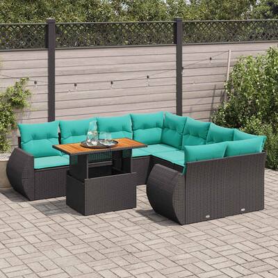 vidaXL Patio Sofa Set with Cushions Outdoor Furniture 9 Piece Poly Rattan - 21.7 x 24.4 x 27.2