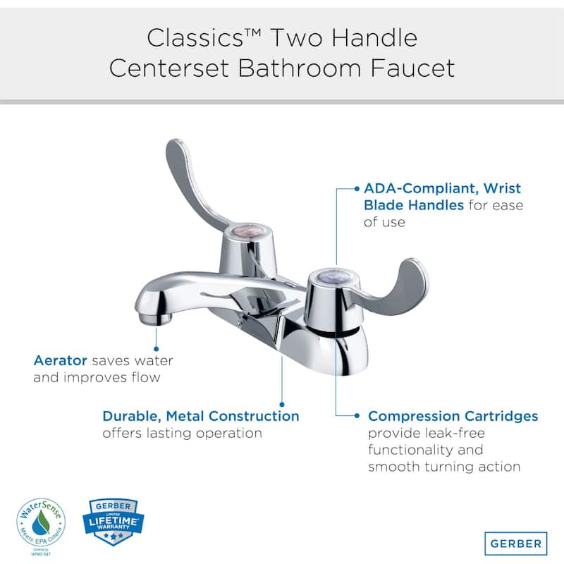 Gerber G004341166 Classics 1.2 GPM Centerset Bathroom Faucet