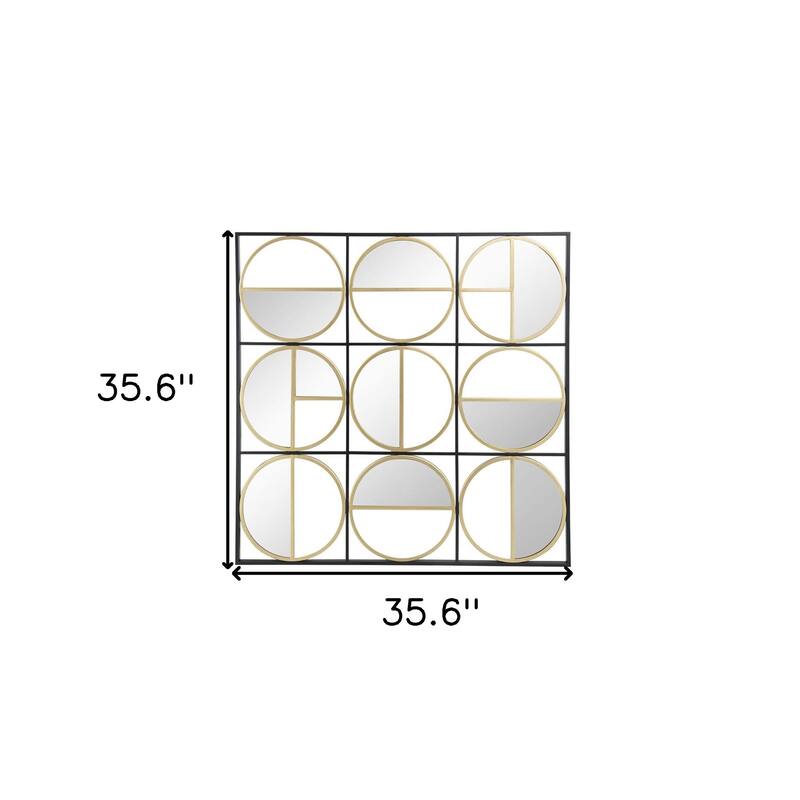 HomeRoots 36" Black and Gold Square Iron Framed Accent Mirror - 35.6' X '35.6' X '0.8