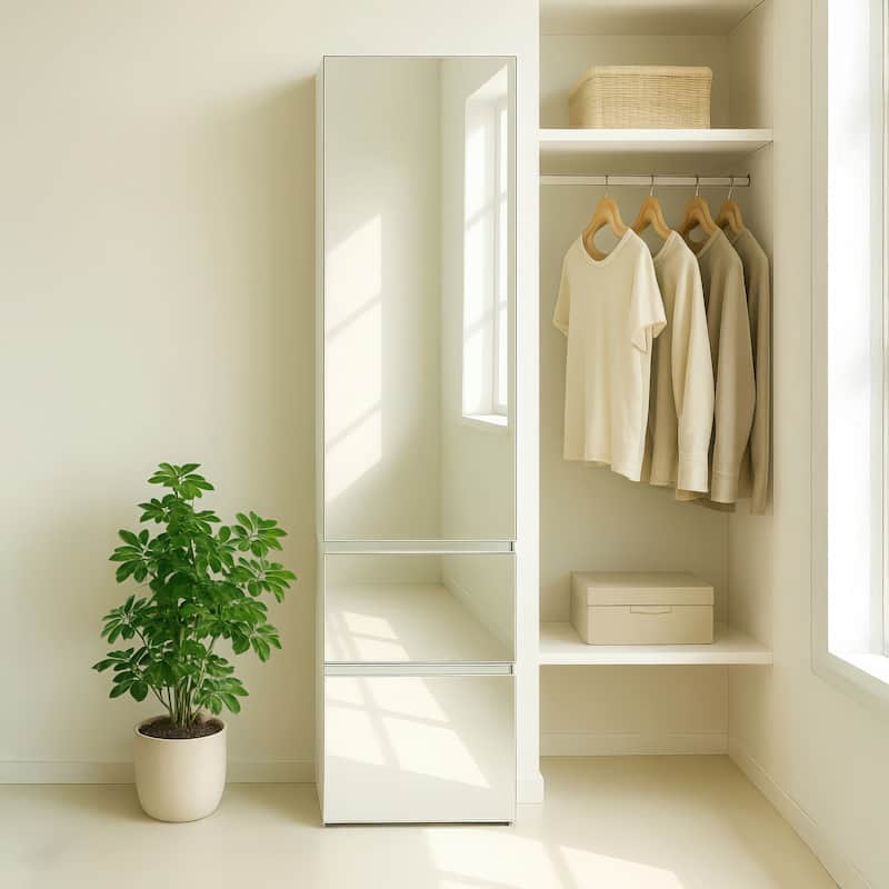 Elise Slim Modular Wood Closet Cabinet with Mirror in White - 15.7"D x 17.72"W x 70.9"H