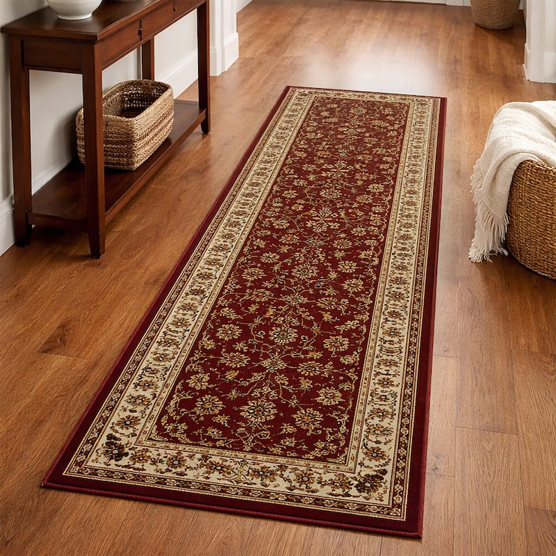 Admire Home Living Caroline Traditional Floral Sarouk Pattern Area Rug - 2'2 X 7'7 - Burgundy