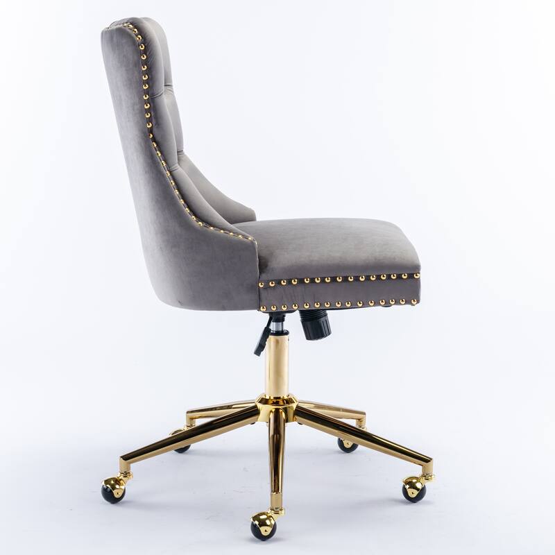 GDF Studio - Modern Velvet Tufted Upholstered Office Chair with Golden Metal Base with Nailhead Trim and Triple-Elastic Cushion