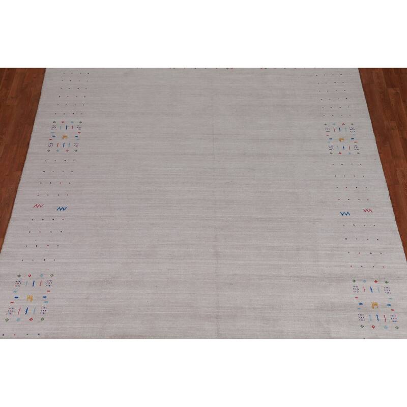 Gray Ivory Gabbeh Indian Area Rug Hand-Knotted Wool Carpet - 7'11" x 11'5"