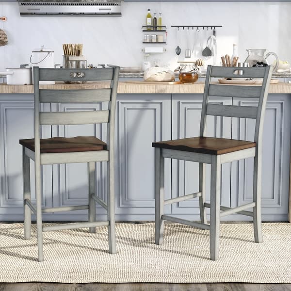 slide 2 of 17, Jonah Farmhouse Wood Ladder Back Counter Height Chairs by Furniture of America (Set of 2) Light Grey
