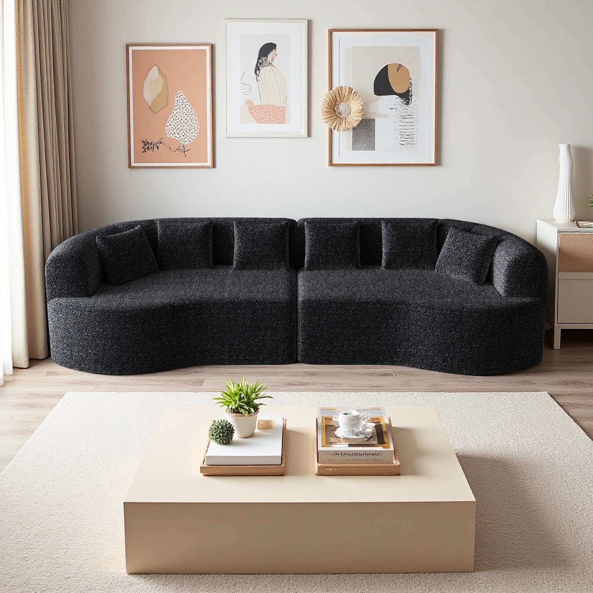 106.3" Chenille Curved Sectional Sofa with 6 Pillows and Memory Foam (4-Seater)