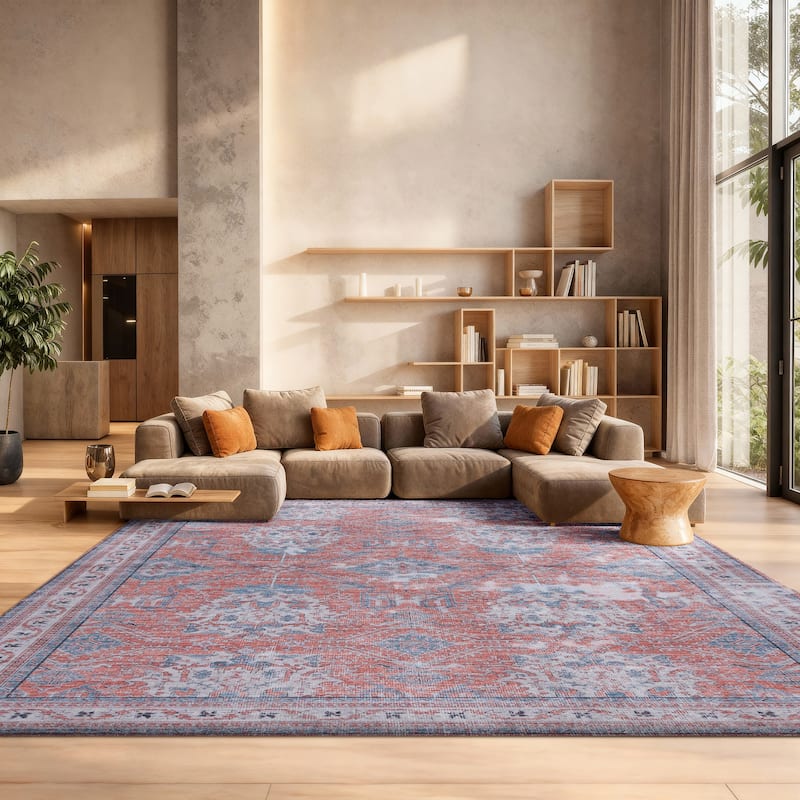 SAFAVIEH Tucson Machine Washable Slip Resistant Metije Oriental Distressed